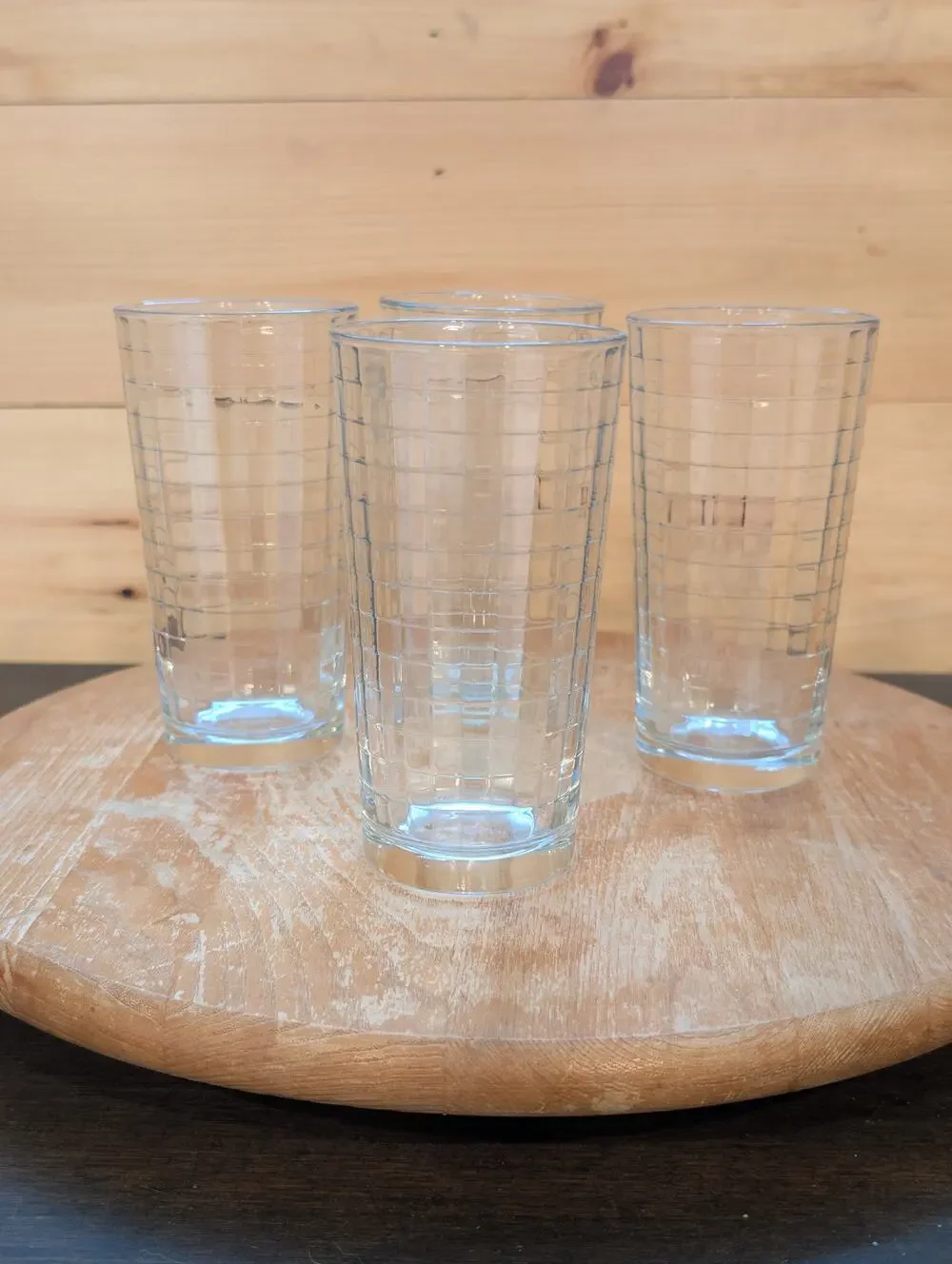 Set of 4 Vintage Pasabahce Doro Cubist Grid Tumblers - 5⅝